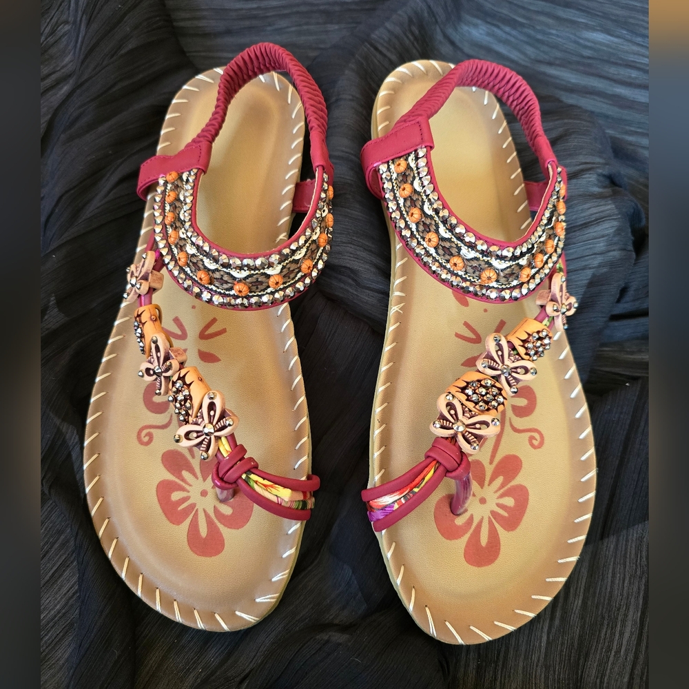 Embellished Sandals with Floral Accents Size 9